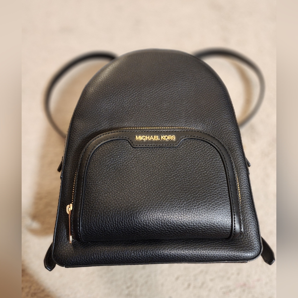 Michael Kors Black Pebbled Leather Backpack Gold Hardware NWT $498